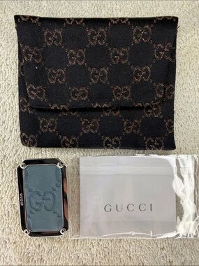 Gucci Guccissima GG Logo Leather Silver Tone Money Clip Wallet Accessory